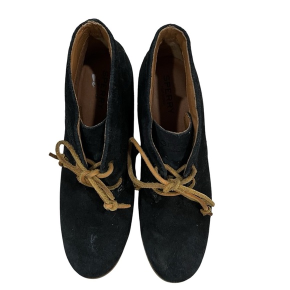 Sperry Women’s 8.5 Top Sider Stella Black Genuine Suede Lace Up Wedge Heel Boot - Picture 6 of 9